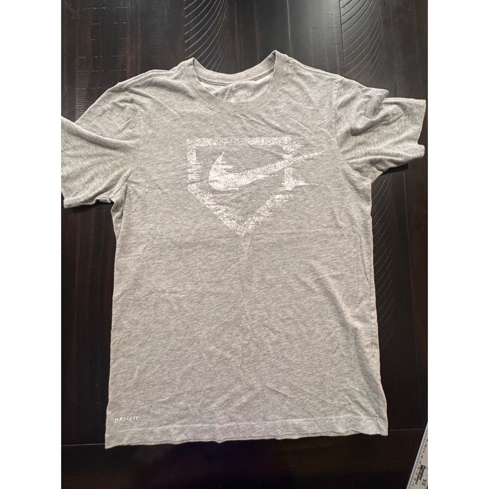 Nike Dri-FIT Mens Gray Distressed Graphic Swoosh Athletic T-Shirt Size S